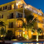 villa del mar resort pool area at night